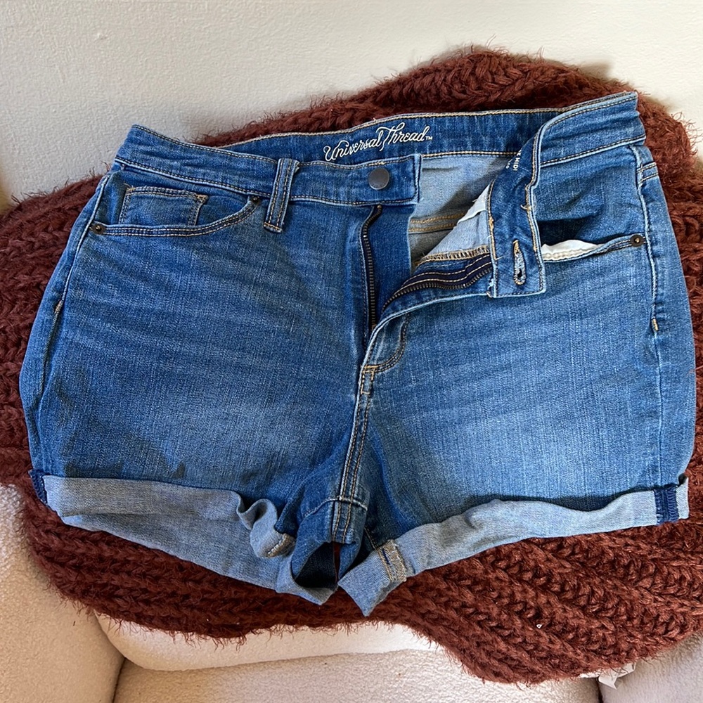 Medium Wash High Rise Midi Short